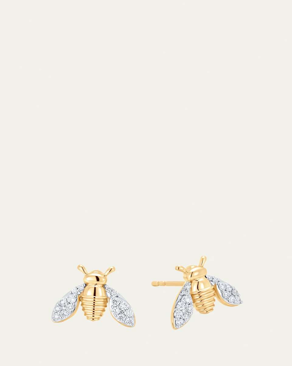 18K Two-Tone Gold Queen Bee Diamond Stud Earrings